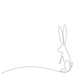 Bunny isolated on white background one line drawing, vector illustration