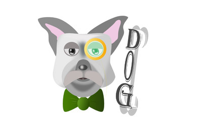 intelligent dog in a green necktie and monocle