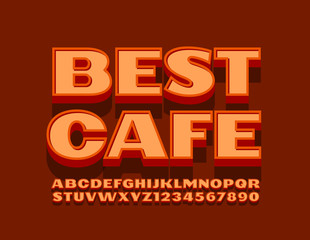 Vector creative emblem Best Cafe. Bright 3D Font. Retro Alphabet Letters and Numbers