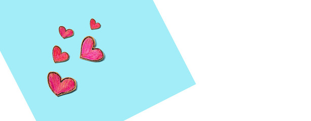 Appreciation theme with craft heart drawings - flat lay