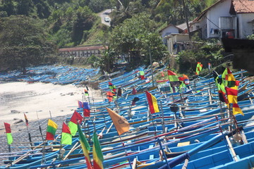 Beautiful beach. Chairs on the sandy beach near the sea. Summer holiday and vacation concept for...