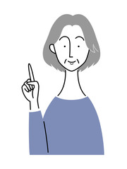 指をさすポーズの年配女性