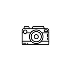 Vintage camera or retro camera flat line icon. Photo camera element vector stock isolated image on white background. Glyph pictogram for web, mobile, infographics