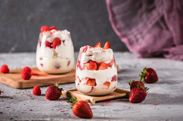 Layered dessert with strawberry and cream cheese