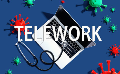 Telework theme with stethoscope and laptop computer