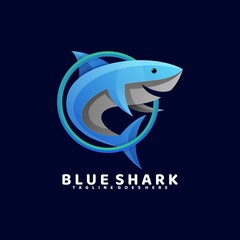 Vector Logo Illustration Blue Shark Gradient Colorful Style.