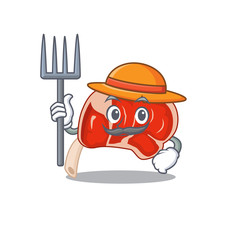 Prime rib mascot design working as a Farmer wearing a hat