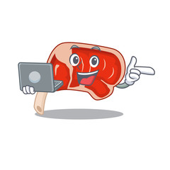 Smart cartoon character of prime rib studying at home with a laptop