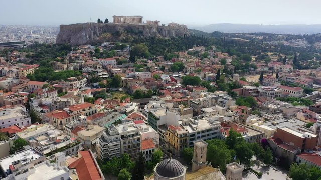 View aerial of Acropolis and Monastiraki square, Athens