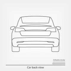 Car back view. Urban car. Vector line illustration isolated on white. Editable stroke