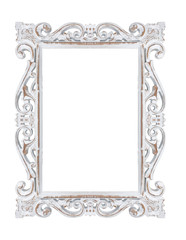 wooden white frame isolated on white background. Details of modern boho, bohemian, loft style. eco design interior