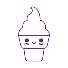 Kawaii ice cream cone cartoon line style icon vector design