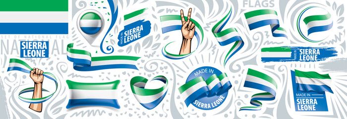 Vector set of the national flag of Sierra Leone in various creative designs - obrazy, fototapety, plakaty