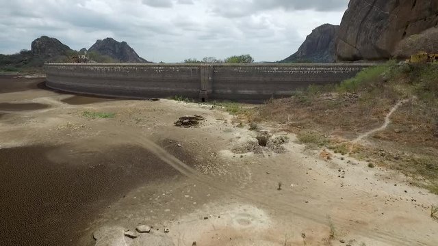 Aerial view of construction first weir of Brazil, Cedro, Quixad&aacute;, Cear&aacute;