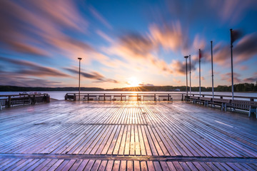 sunset on the city beach in Olsztyn Poland