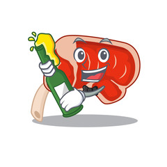 caricature design concept of prime rib cheers with bottle of beer