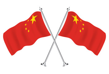 Crossed Flags of China. Isolated Wave Flags of China Country.