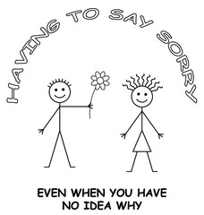 Comical having to say sorry even when you have no idea why isolated on white background