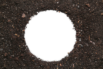 Frame made of soil on white background