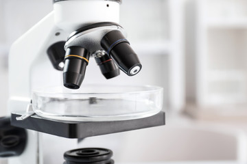 Modern microscope in scientific laboratory