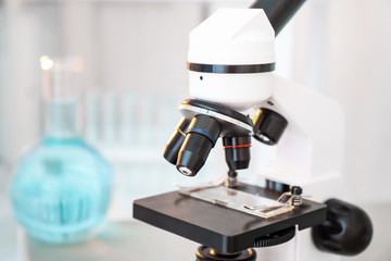Modern microscope in scientific laboratory