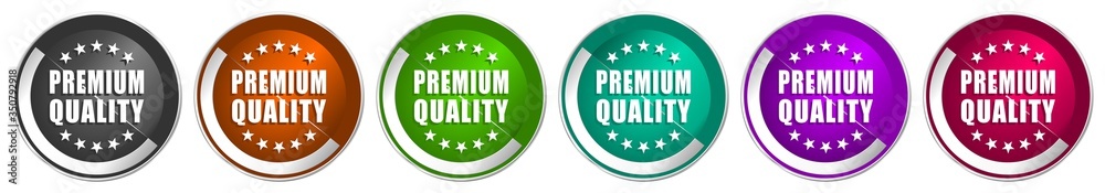 Fototapete premium quality icon set, silver metallic chrome border vector web buttons in 6 colors options for w