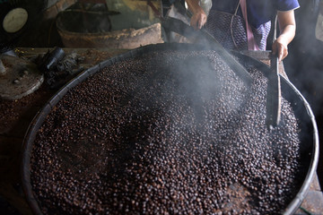 Roasted coffee beans background.Coffee Beans Local Coffee Shop
