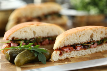 Tasty and appetizing toast with pickles