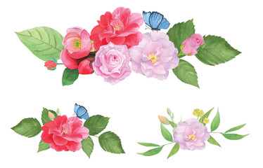 bouquet flowers set with butterfly 