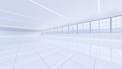 3d rendering of empty room and white tile floor use to background.