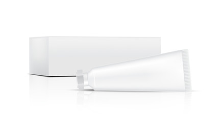 Tube Mock up Realistic Cosmetic and Box Side for Skincare merchandise on isolated White Background Illustration. Health Care and Medical Concept Design.