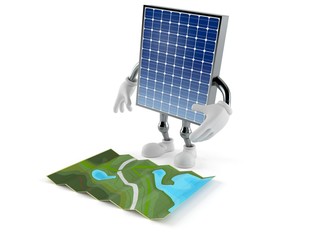 Photovoltaic panel character looking at map