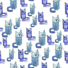 Seamless pattern with cute colorful Kittens. Creative baby pink texture. Great for fabric, textile illustration.