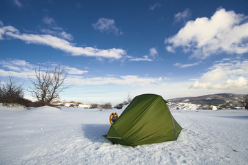 Winter Tent Snow Nebrodi Mountains Natural Landmark Sicily Travel Adventure Wild Outdoor