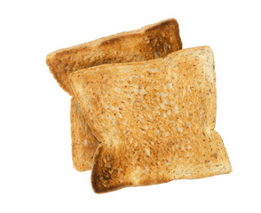 Top view of burnt toast bread with isolated on white background.