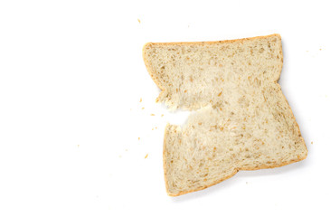 Top view of burnt toast bread with isolated on white background.