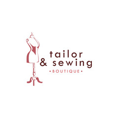 Tailor Sewing Vintage Logo, Attelier Mannequin Logo, Fashion Logo Template Vector Design