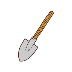Hand drawn shovel, sketch colored vector illustration. Camping separate icon, colorful doodle image. Element for using in design, packing, textile, logo.