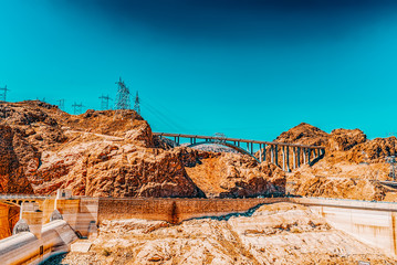 Famous and amazing Hoover Dam at Lake Mead, Nevada and Arizona Border.