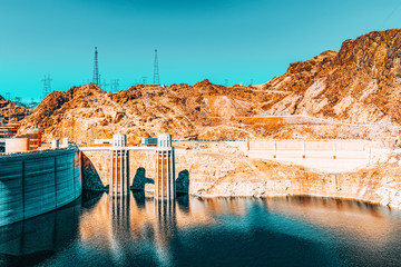 Famous and amazing Hoover Dam at Lake Mead, Nevada and Arizona Border.