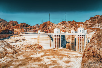 Famous and amazing Hoover Dam at Lake Mead, Nevada and Arizona Border.