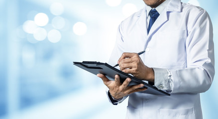 Medicine doctor record on paper at clipboard.