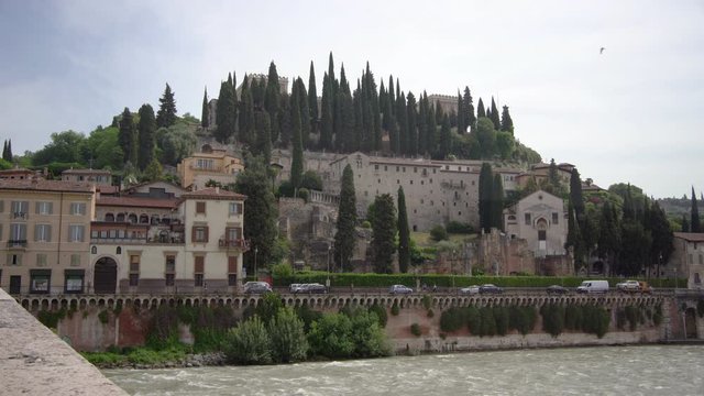 Verona , Teatro Romano view from Ponte Pietra