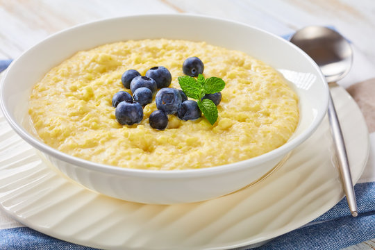 Close-up Of Millet Breakfast Porridge In Bowl