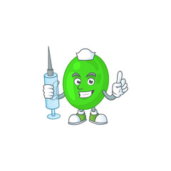 A humble Nurse cocci Cartoon character holding syringe