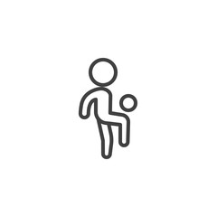 Obraz premium Soccer player with ball line icon. linear style sign for mobile concept and web design. Football training outline vector icon. Symbol, logo illustration. Vector graphics