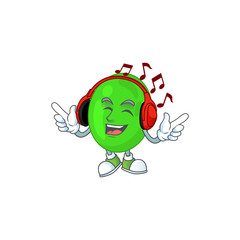 Cartoon drawing design of cocci listening to the music with headset