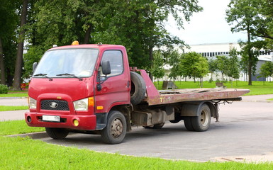 Fototapeta premium Vehicle for the transport of cars Sverdlovskaya naberegnaya Saint Petersburg Russia September 2017