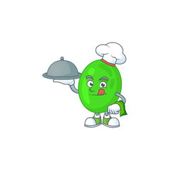 A cocci chef cartoon mascot design with hat and tray