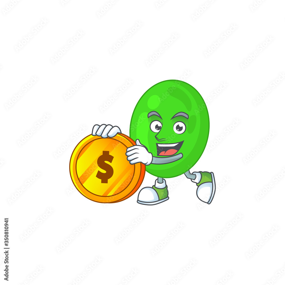 Poster cartoon picture of cocci rich character with a big gold coin